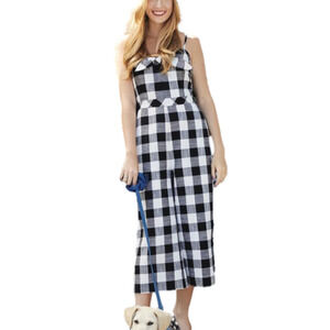 Linen Cotton Blend Black & White Cropped Wide Leg Romper, Retro, FOREST LILY 4